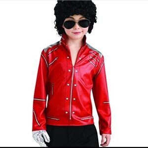 Michael Jackson RED Silver JACKET from Beat It And SEQUINED GLOVE costume L Boys